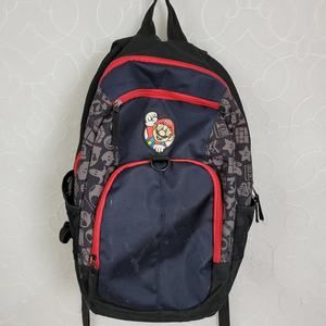 Nintendo Kids Back Pack Black Red Super Mario Logo School Bag Pockets Zip